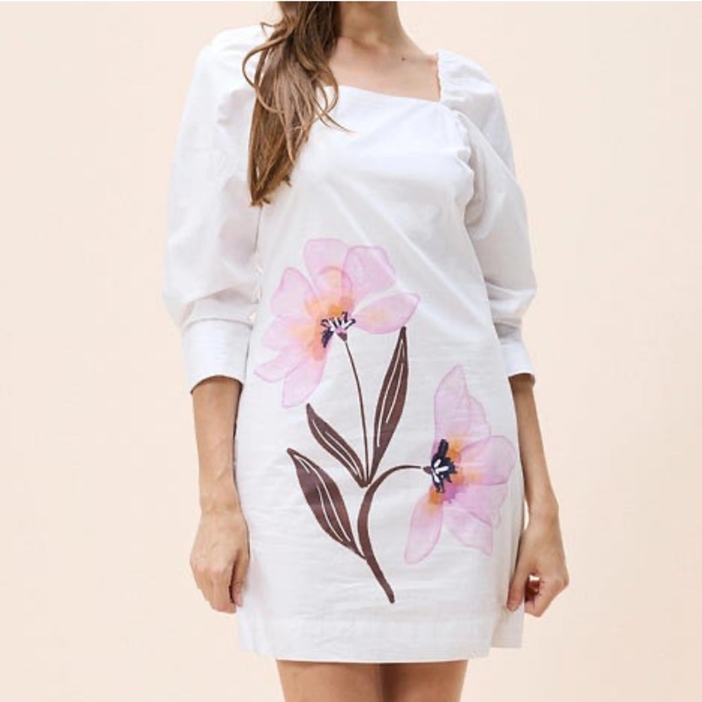 Cleobella NWT Electra Mini Dress size X Small White Pink Floral Cotton